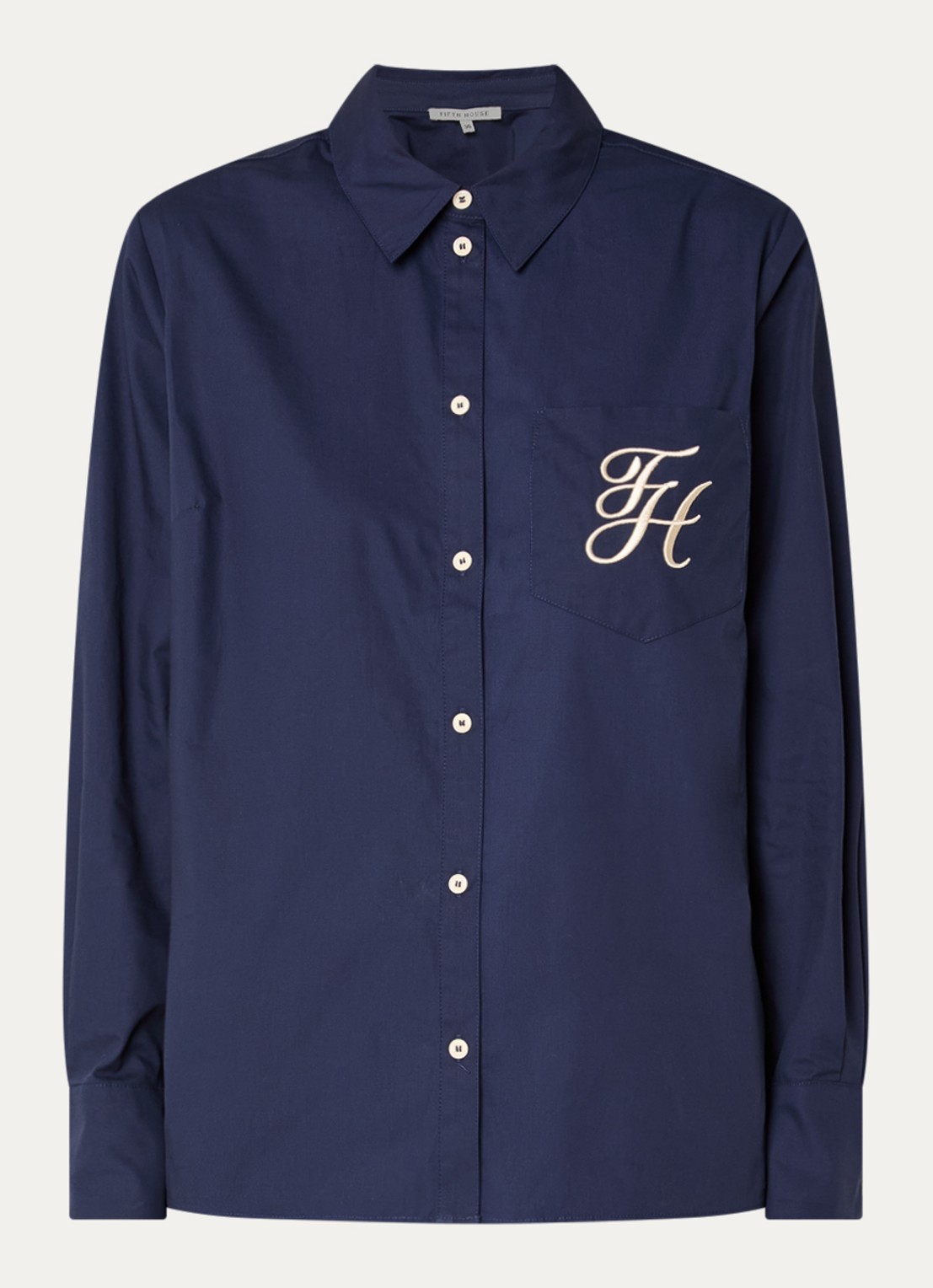 Fifth House Osan blouse met logoborduring - voorkant donkerblauw