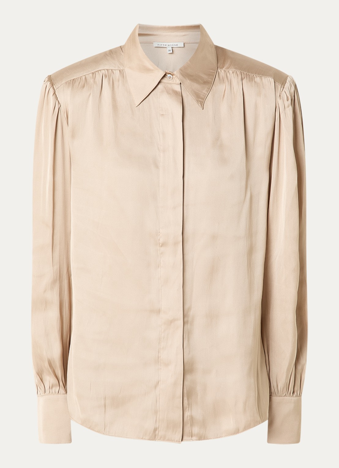 Fifth House Oslo blouse van satijn met schoudervulling - voorkant beige