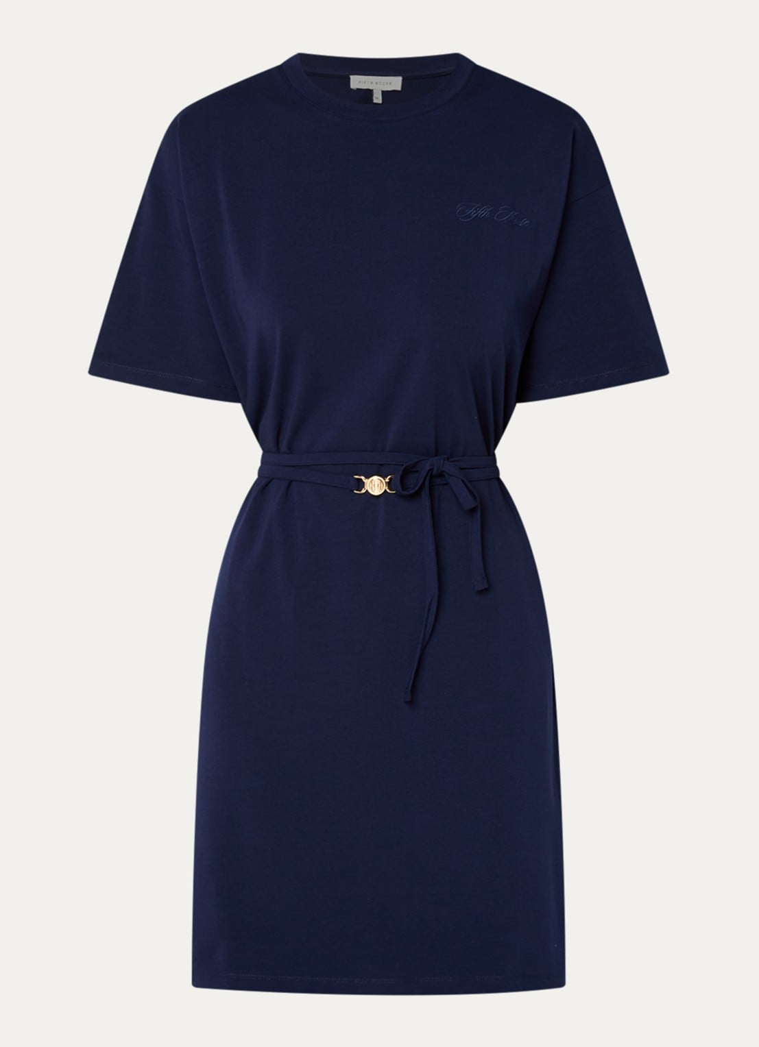 Fifth House Oxsana mini jurk met logoborduring en strikceintuur - voorkant 2 donkerblauw