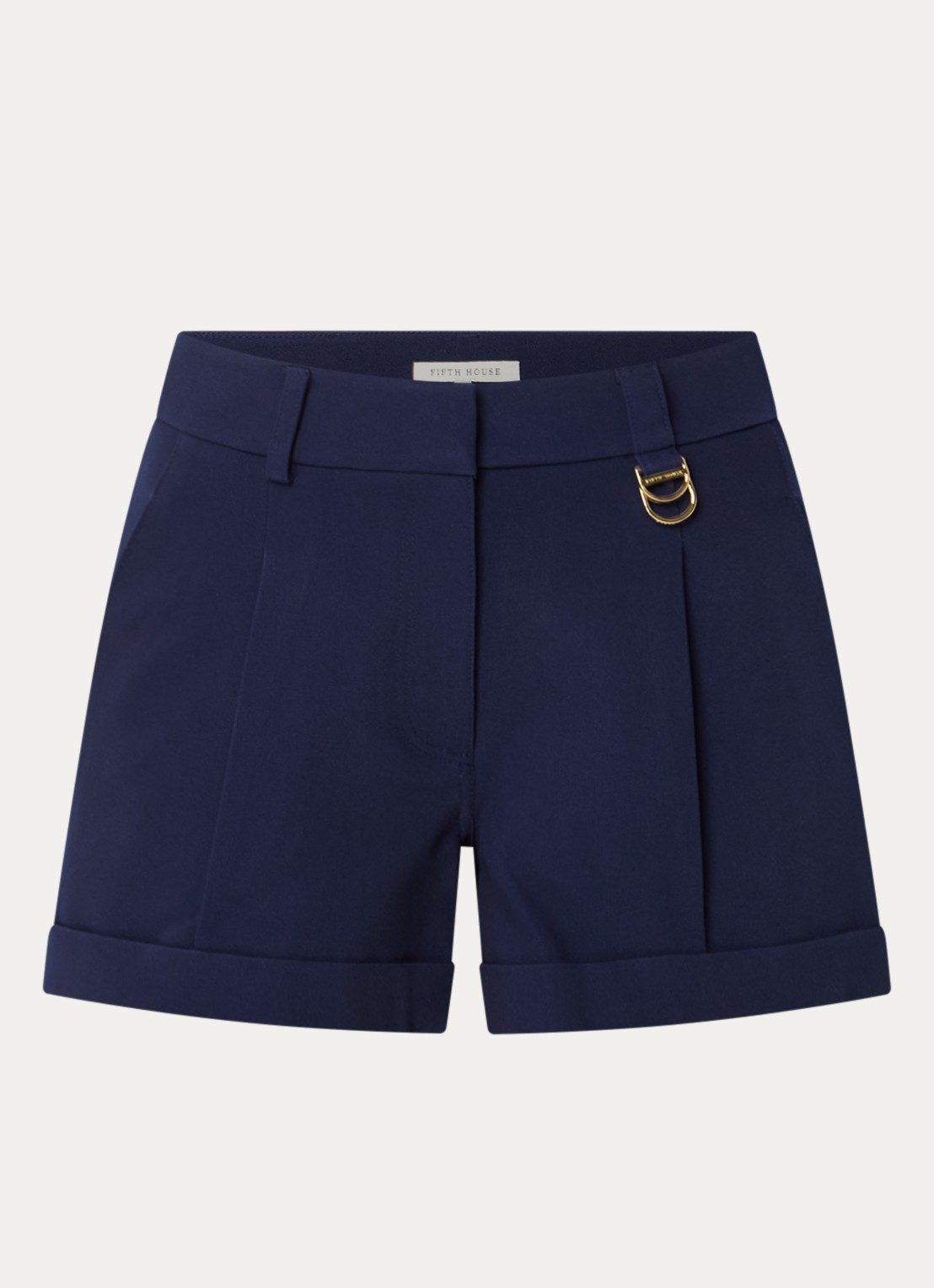 Fifth House Ozias high waist straight fit korte broek met steekzakken - voorkant 2 donkerblauw