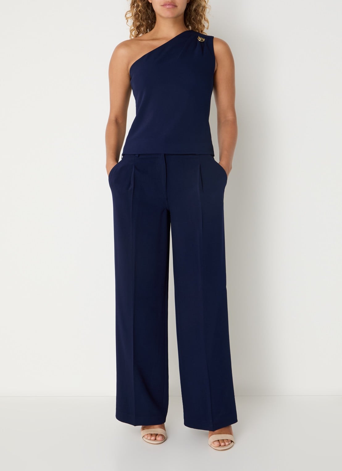 Fifth House Ozias mid waist loose fit pantalon met persplooi - voorkant 4 royalblauw