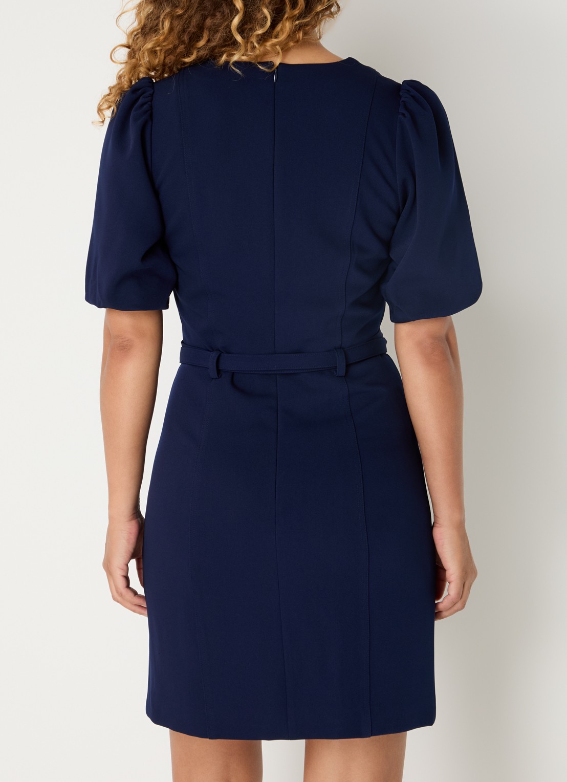 Fifth House Ozias mini jurk met pofmouw en ceintuur - achterkant royalblauw