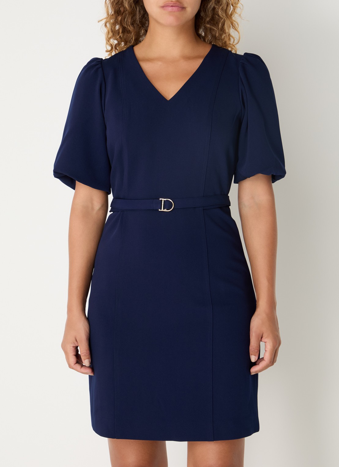 Fifth House Ozias mini jurk met pofmouw en ceintuur - detail 2 royalblauw