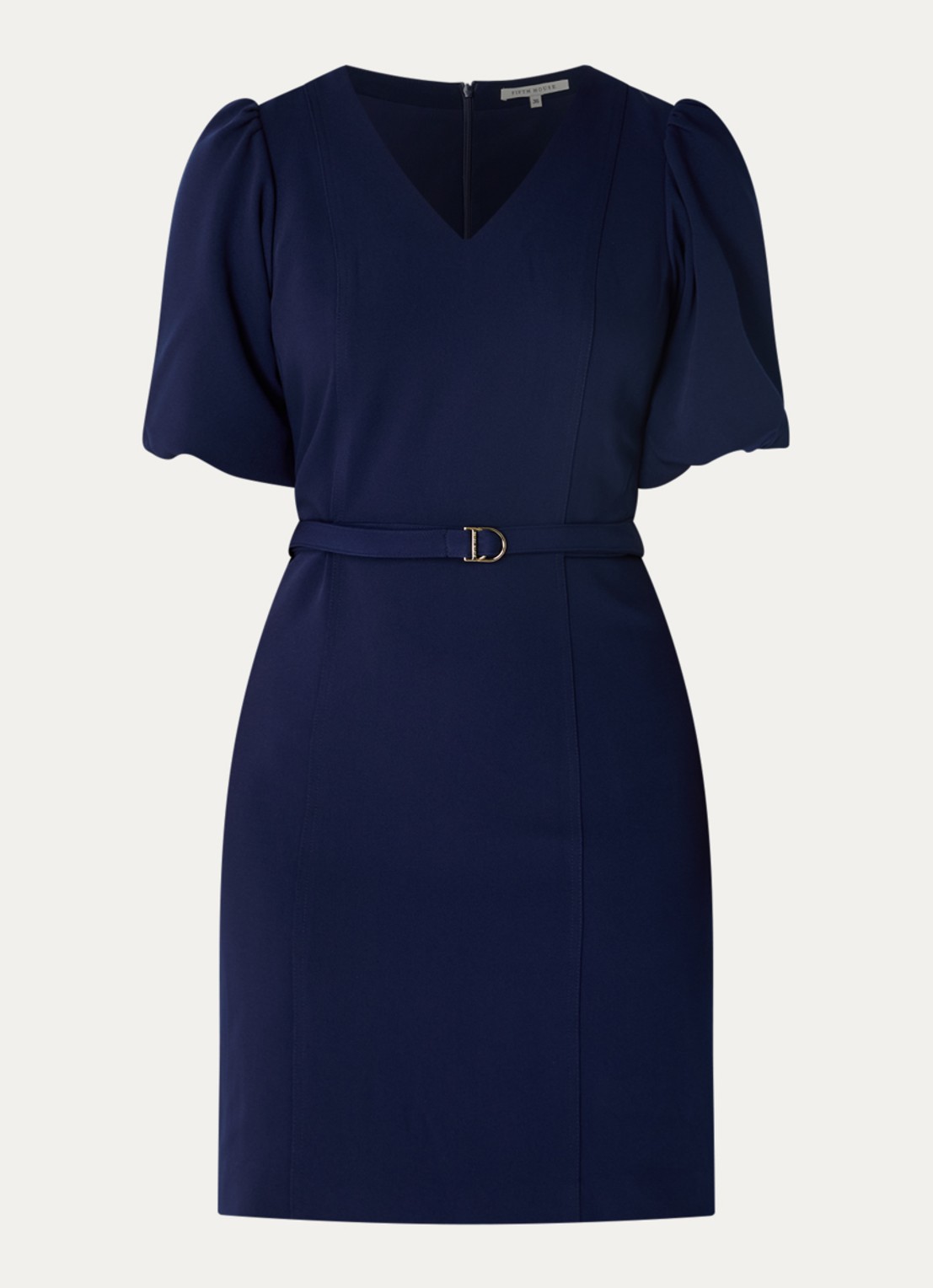 Fifth House Ozias mini jurk met pofmouw en ceintuur - voorkant 3 royalblauw