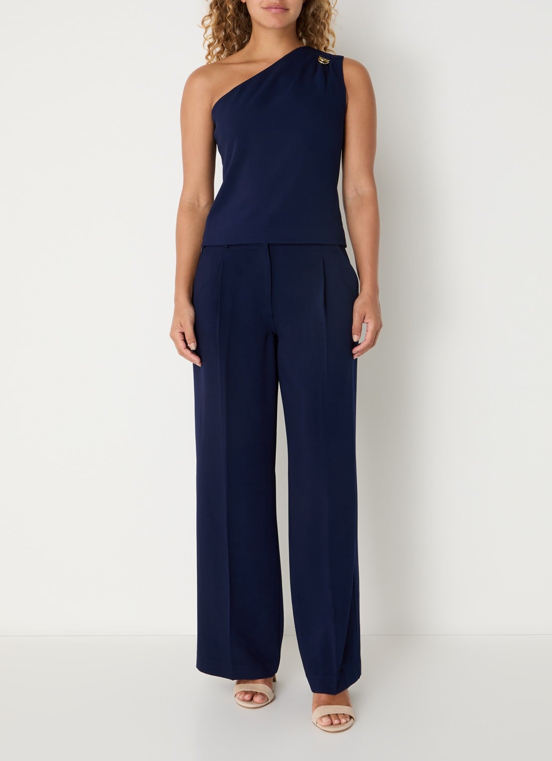 Fifth House Ozias one shoulder top met plooidetail - voorkant 4 royalblauw