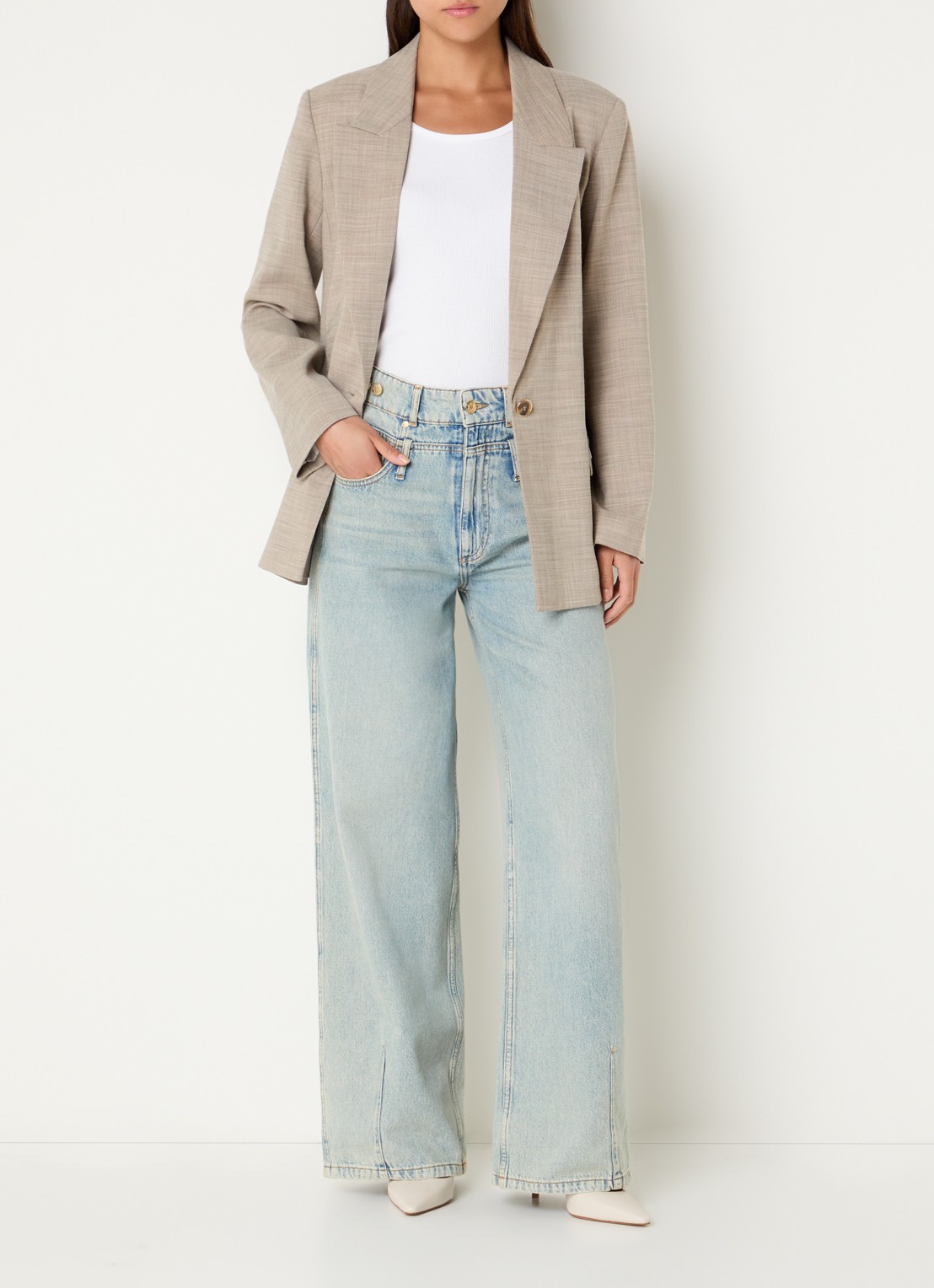 Fifth House Ozzy blazer met klepzakken - voorkant 4 creme