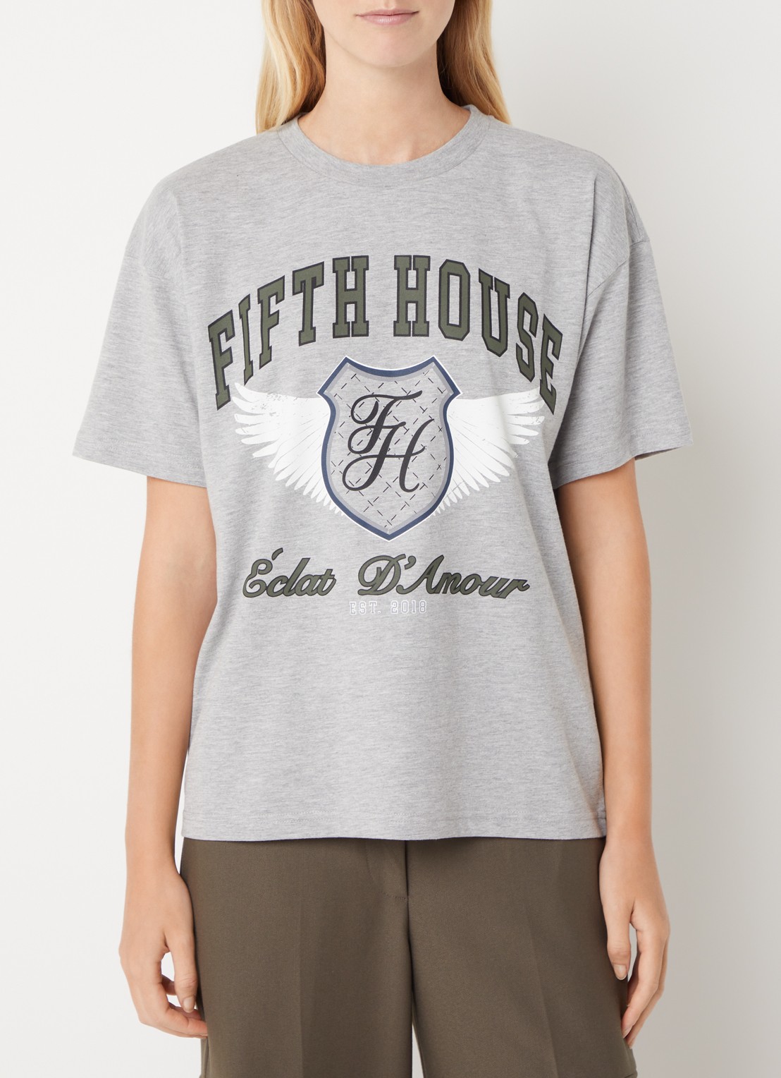 Fifth House Paige T-shirt met logoprint - detail 3 grijs