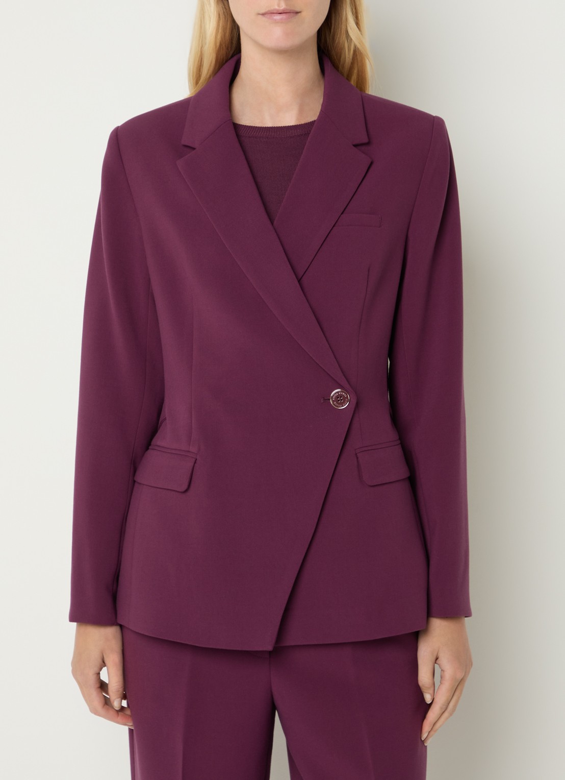 Fifth House Paloma asymmetrische blazer met klepzakken - detail bordeauxrood