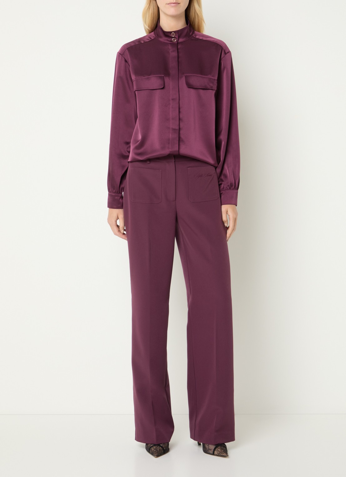 Fifth House Pamplona blouse van satijn - voorkant 2 paars