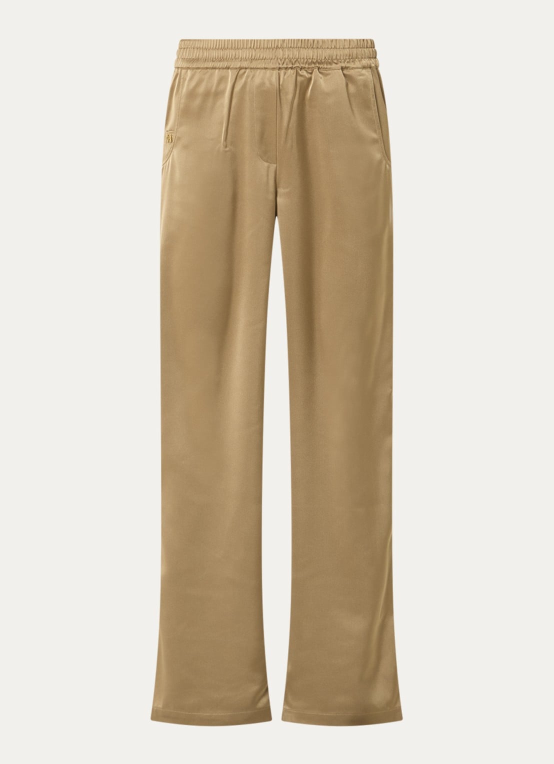 Fifth House Pamplona high waist wide fit pantalon van satijn - voorkant 3 lichtbruin