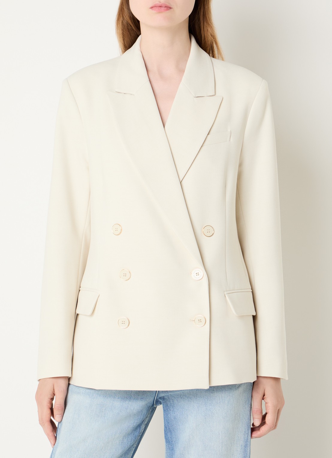 Fifth House Paradice double-breasted blazer in wolblend met klepzakken - detail 4 creme