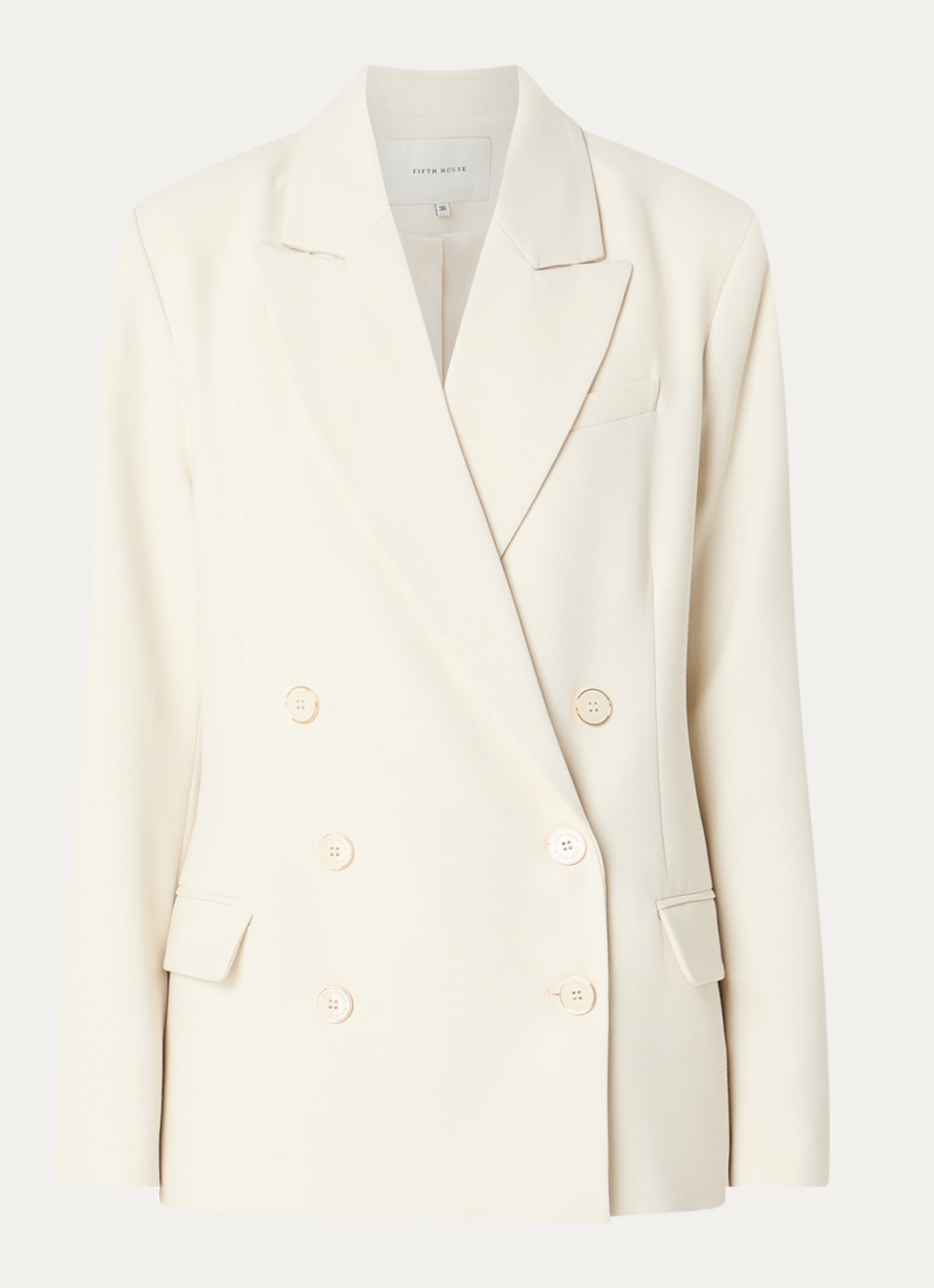 Fifth House Paradice double-breasted blazer in wolblend met klepzakken - voorkant 2 creme