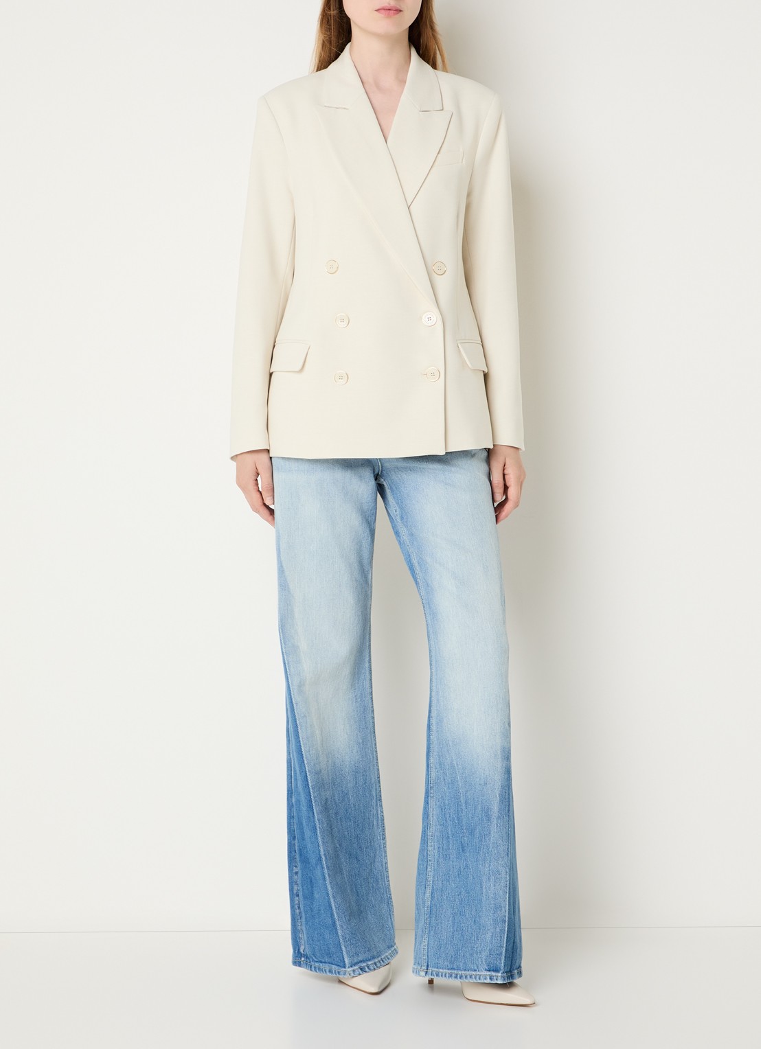 Fifth House Paradice double-breasted blazer in wolblend met klepzakken - voorkant 3 creme