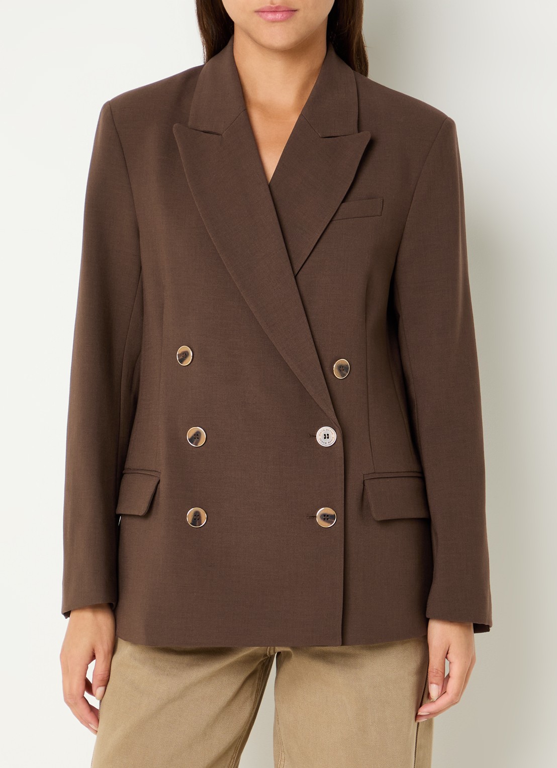 Fifth House Paradice double-breasted blazer in wolblend met klepzakken - detail 2 donkerbruin