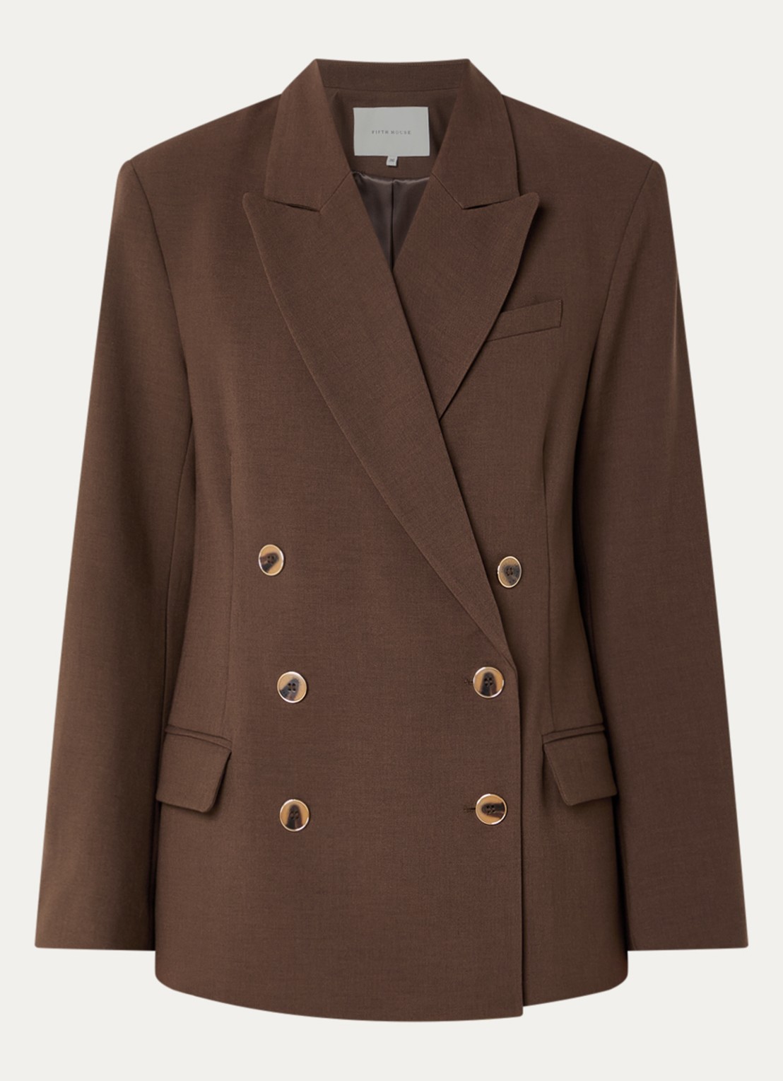 Fifth House Paradice double-breasted blazer in wolblend met klepzakken - voorkant 3 donkerbruin