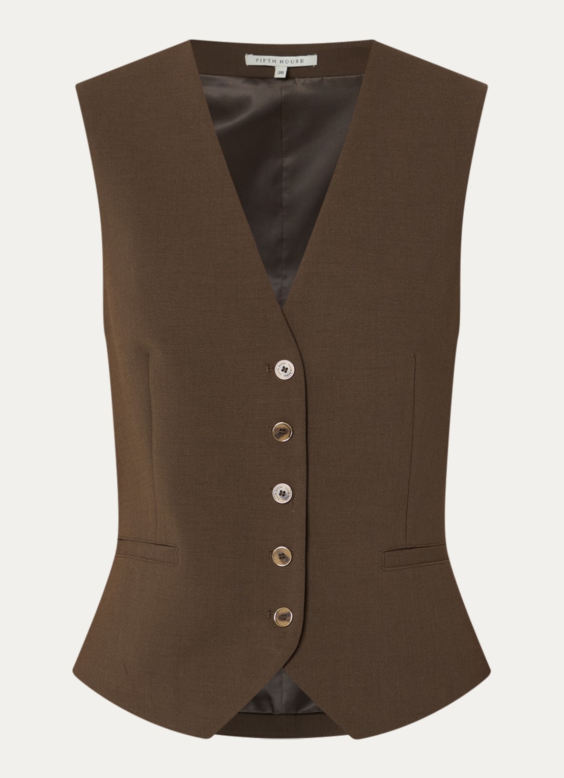 Fifth House Paradice gilet met paspelzakken - voorkant 3 bruin