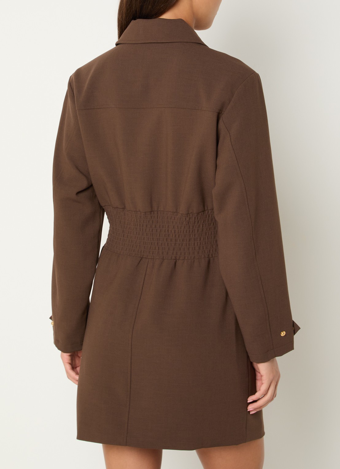 Fifth House Paradice mini jurk met smockwerk - achterkant 4 donkerbruin