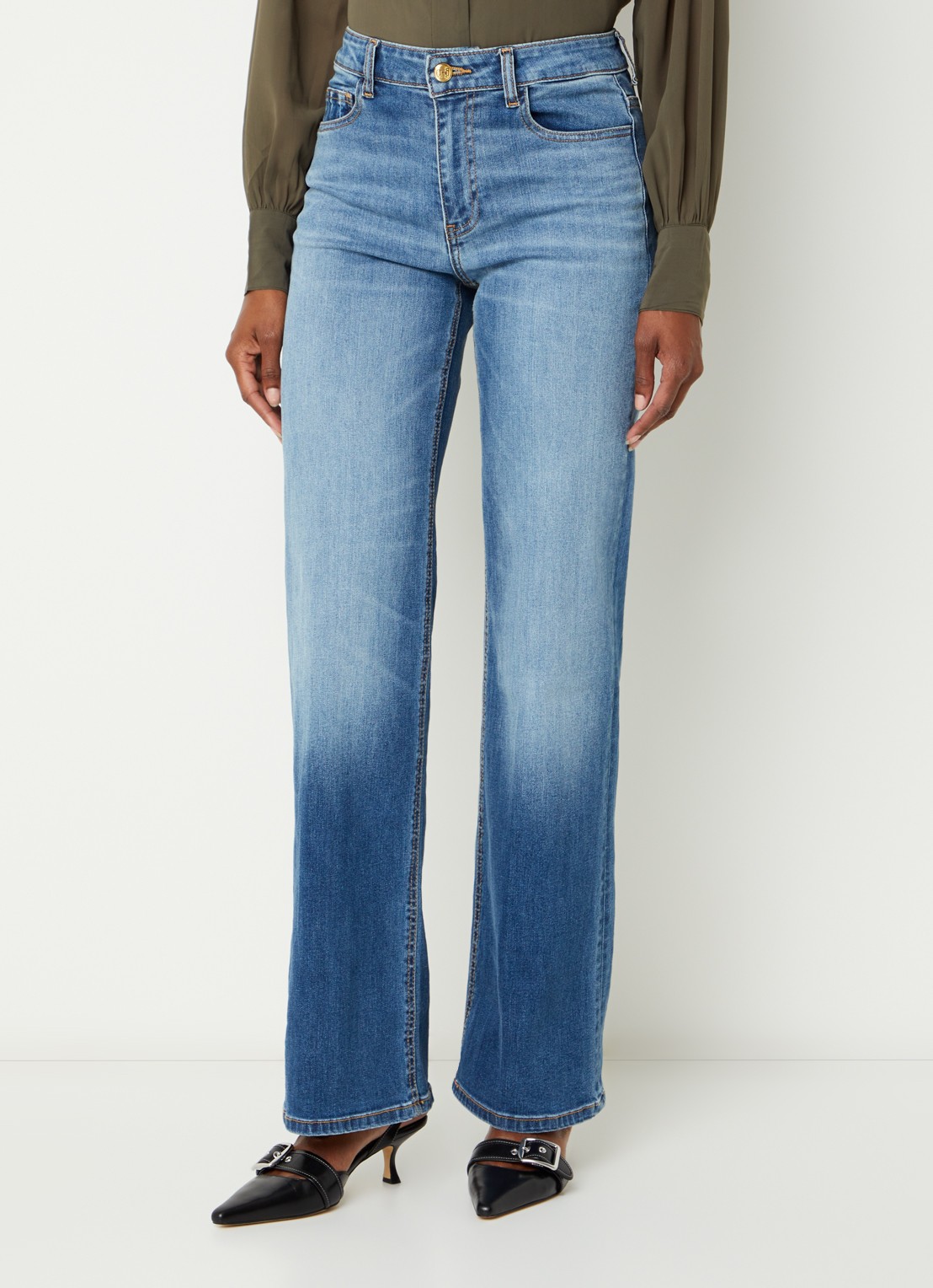 Fifth House Pascalle mid waist straight fit jeans met lichte wassing - detail 4 indigo