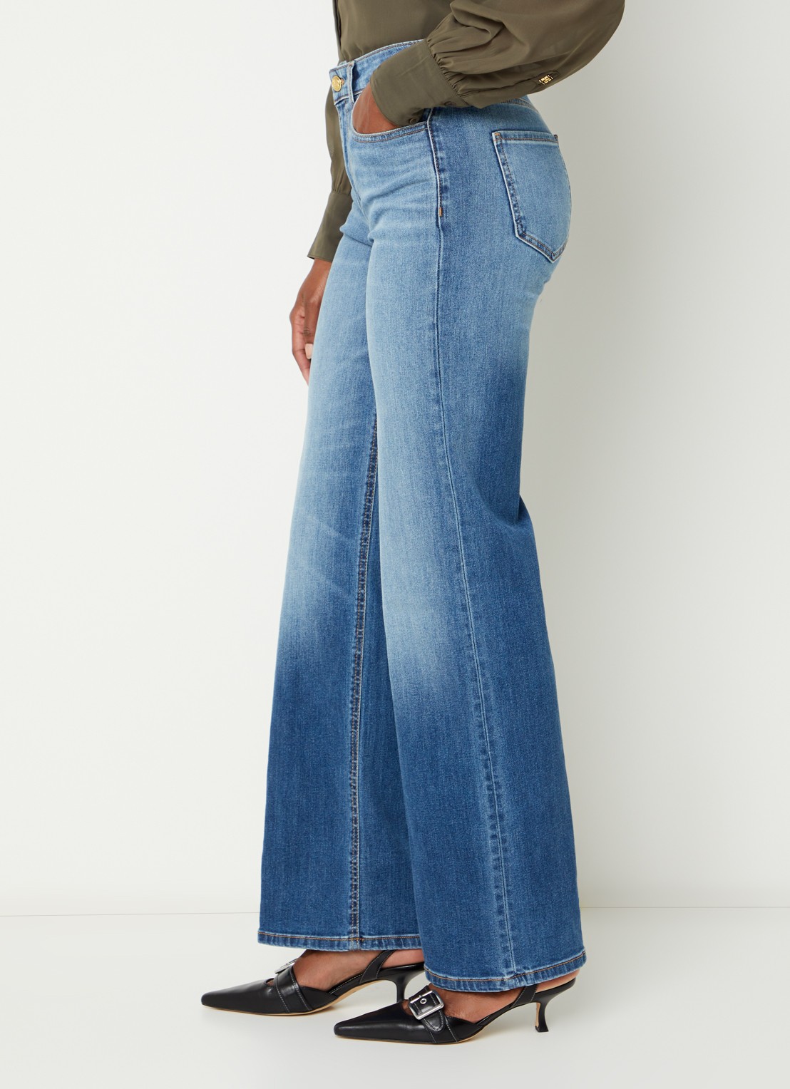 Fifth House Pascalle mid waist straight fit jeans met lichte wassing - detail 5 indigo
