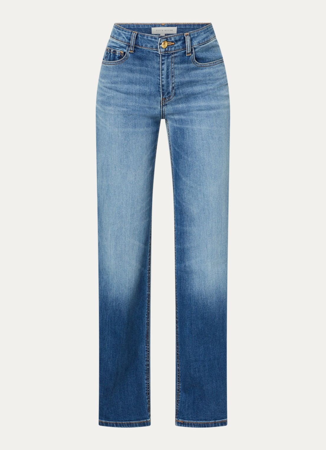 Fifth House Pascalle mid waist straight fit jeans met lichte wassing - voorkant 2 indigo