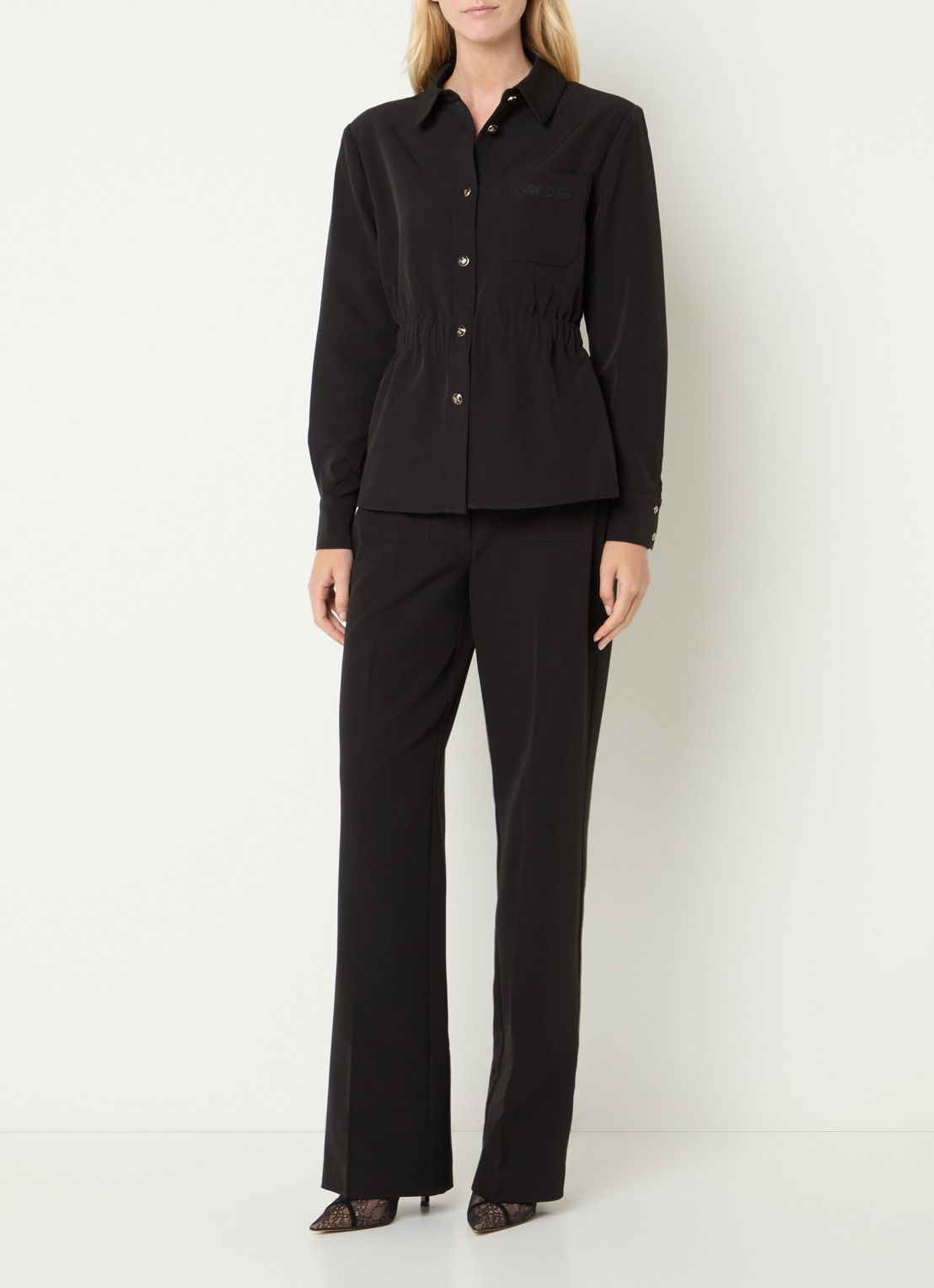 Fifth House Peggi high waist wide fit pantalon met opgestikte zakken - voorkant 2 zwart