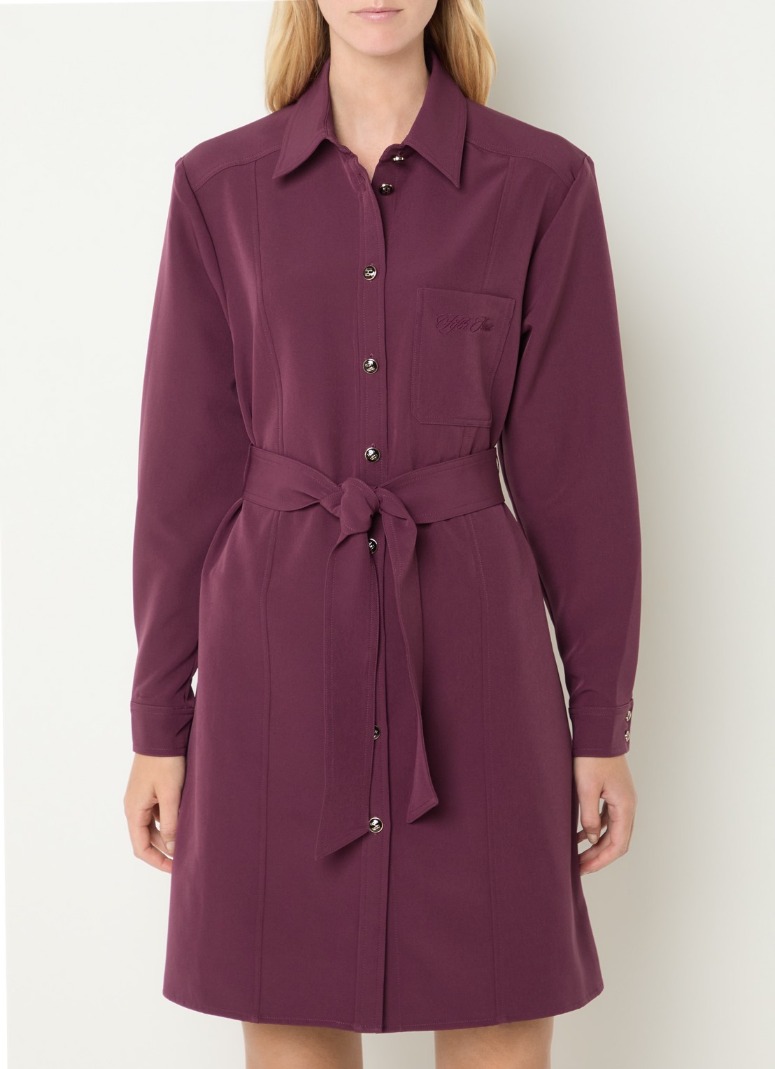 Fifth House Peggi midi blousejurk met strikceintuur - detail donkerrood