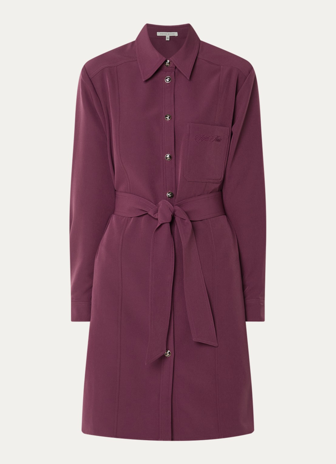 Fifth House Peggi midi blousejurk met strikceintuur - voorkant 2 donkerrood