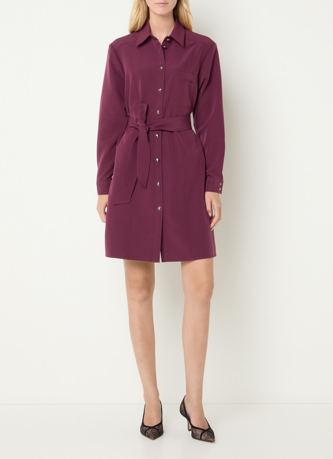 Fifth House Peggi midi blousejurk met strikceintuur - voorkant 3 donkerrood