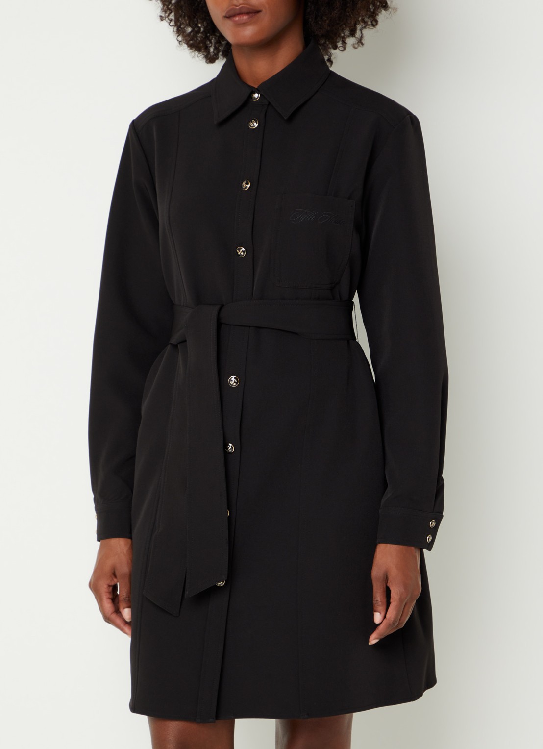 Fifth House Peggi midi blousejurk met strikceintuur - detail 2 zwart
