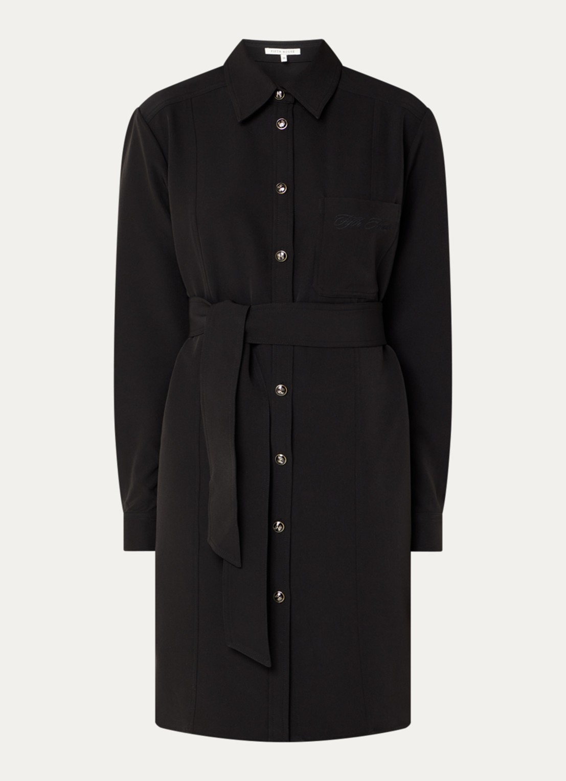 Fifth House Peggi midi blousejurk met strikceintuur - voorkant 3 zwart