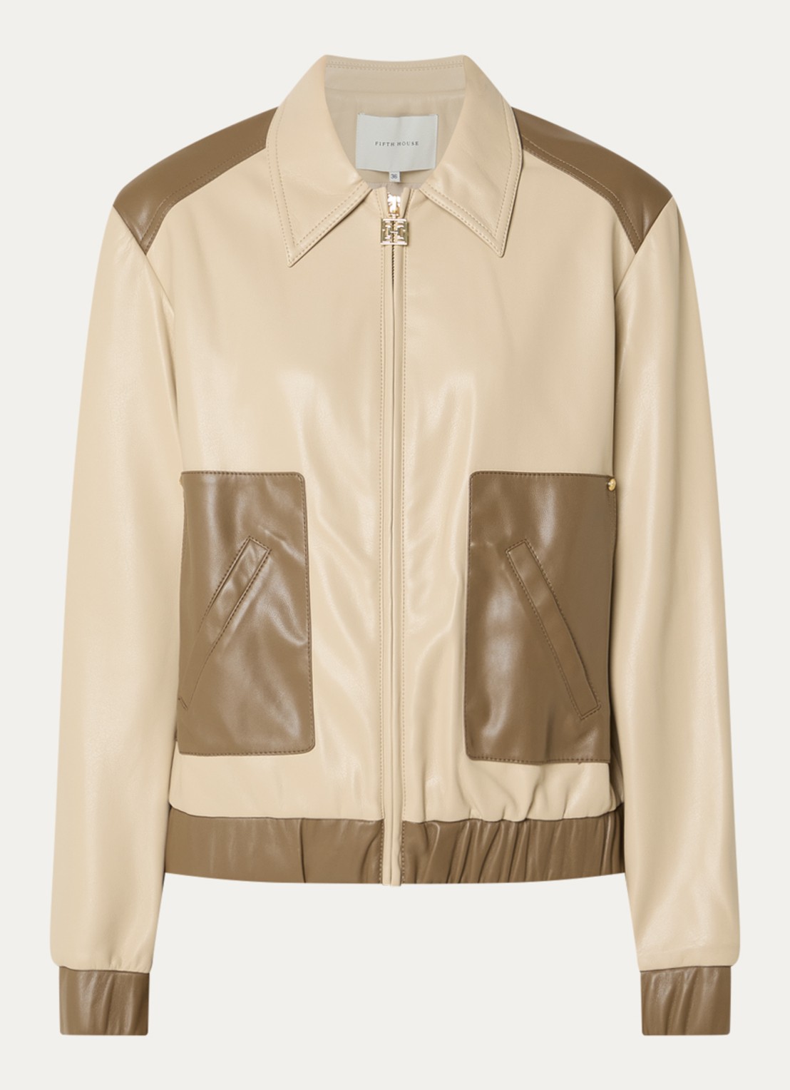 Fifth House Penelora cropped jack van imitatieleer - voorkant 3 beige