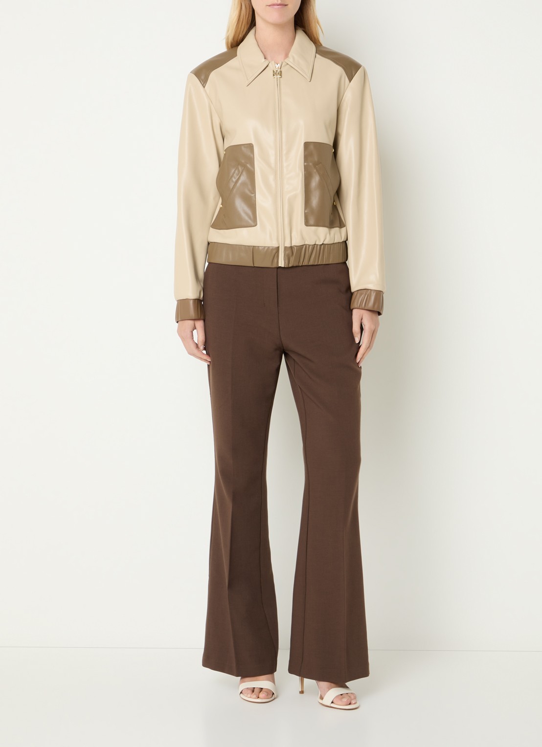 Fifth House Penelora cropped jack van imitatieleer - voorkant 4 beige