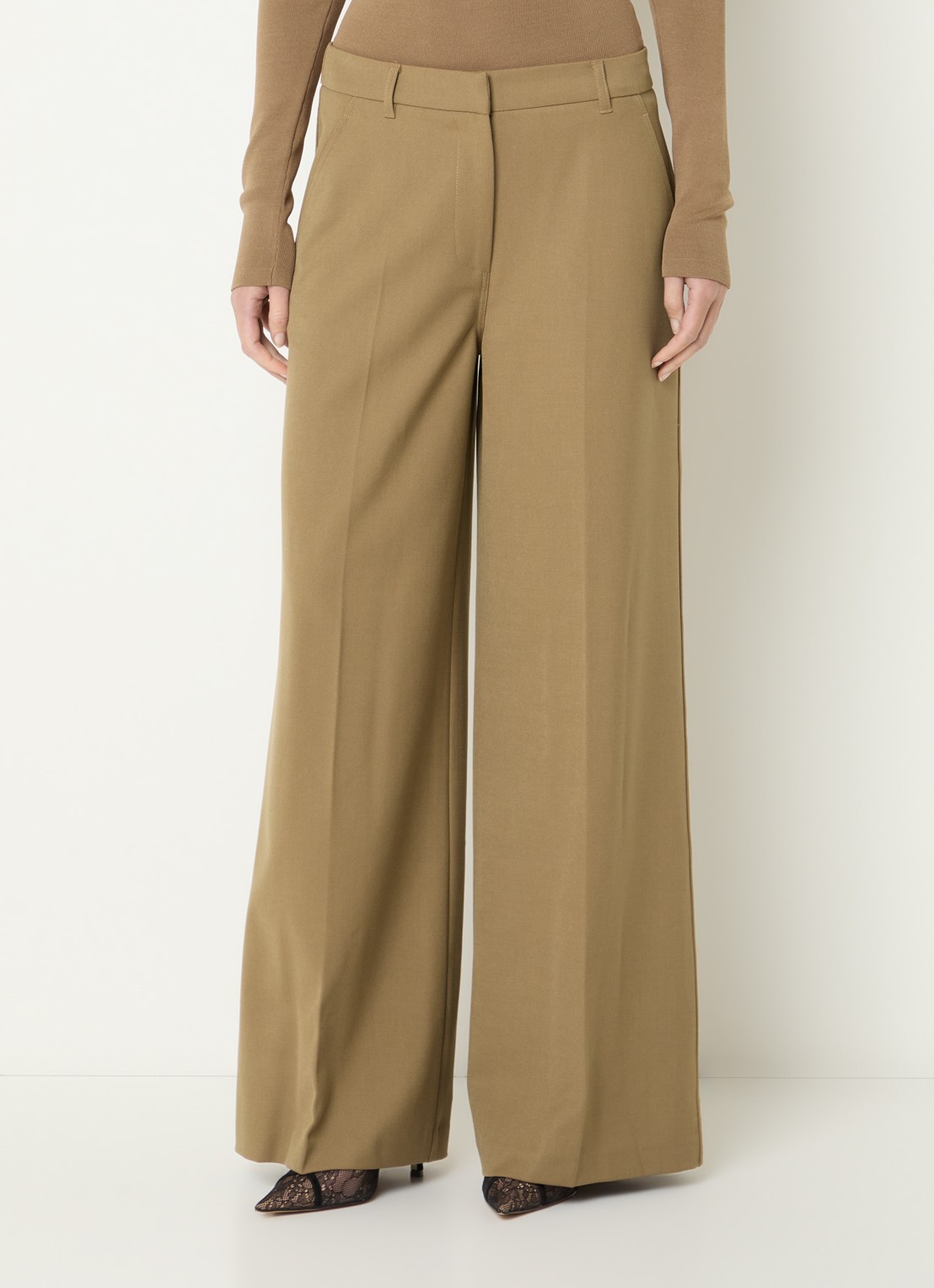 Fifth House Perri high waist wide fit pantalon met steekzakken - detail 2 lichtbruin