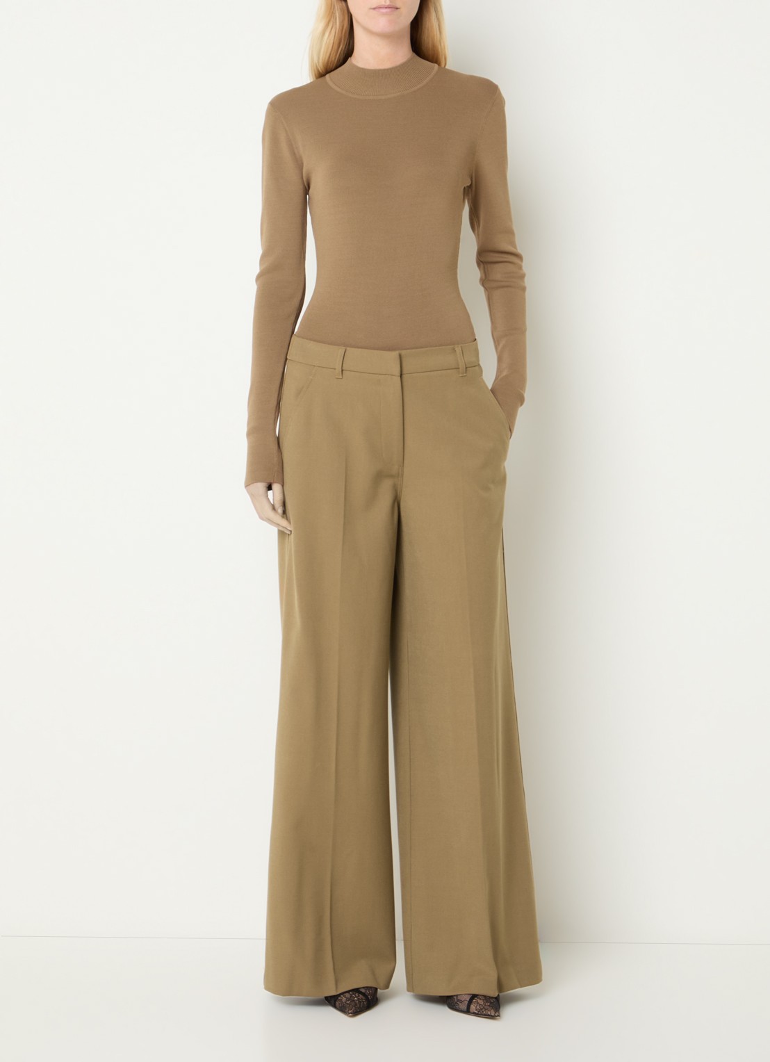 Fifth House Perri high waist wide fit pantalon met steekzakken - voorkant 4 lichtbruin