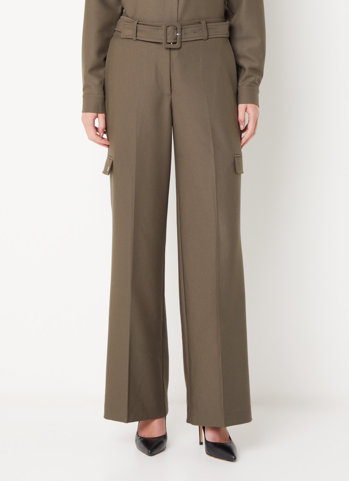 Fifth House Phelia high waist wide fit pantalon met steekzakken - detail 2 groen