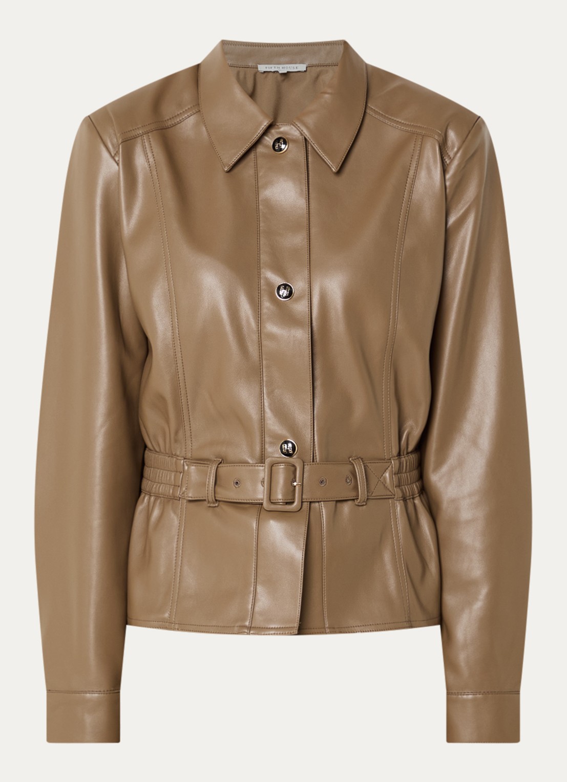 Fifth House Picar blouse van imitatieleer met ceintuur - voorkant 2 beige