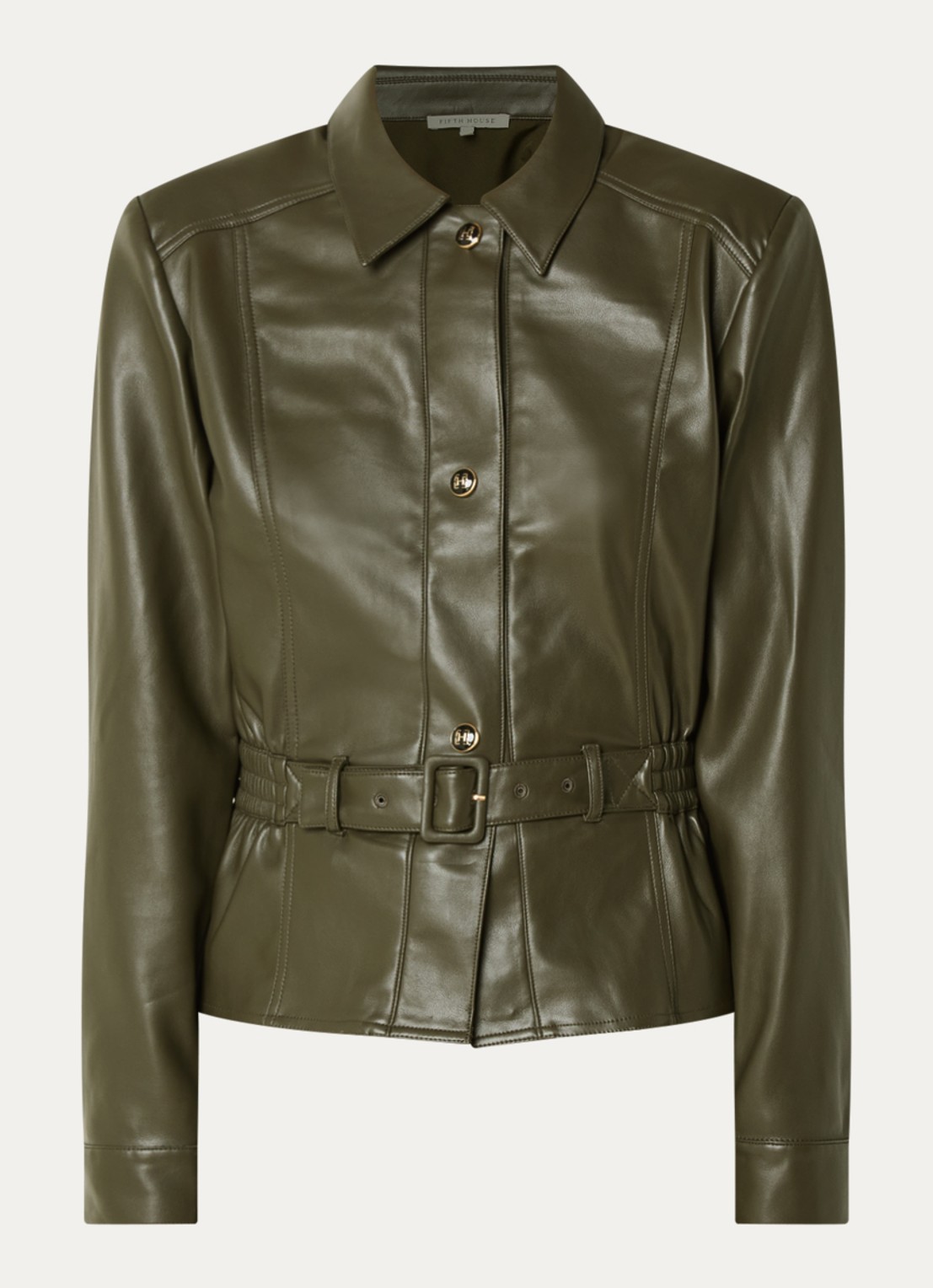 Fifth House Picar blouse van imitatieleer met ceintuur - voorkant donkergroen