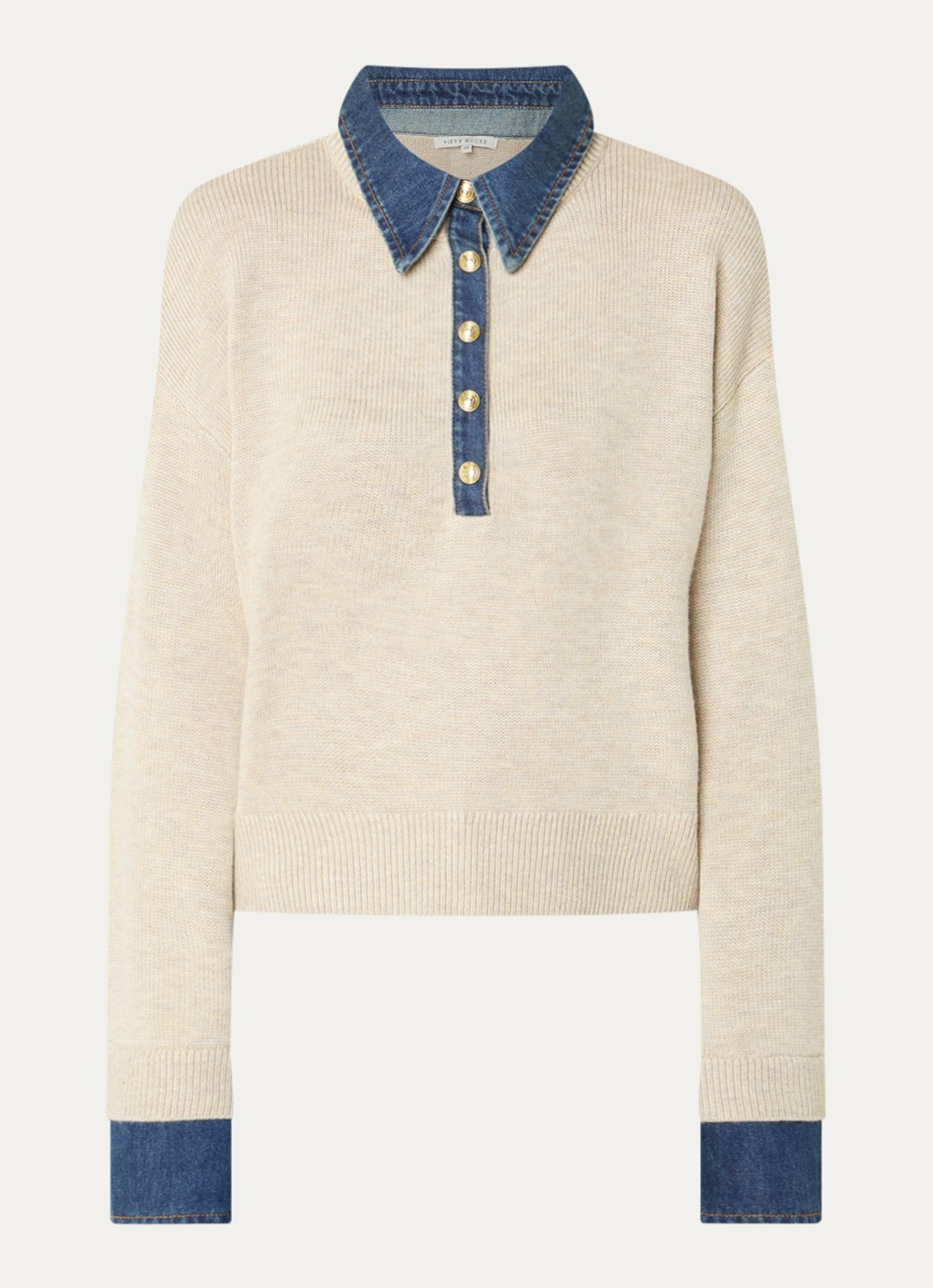 Fifth House Poety sweater met details van denim - voorkant 3 beige