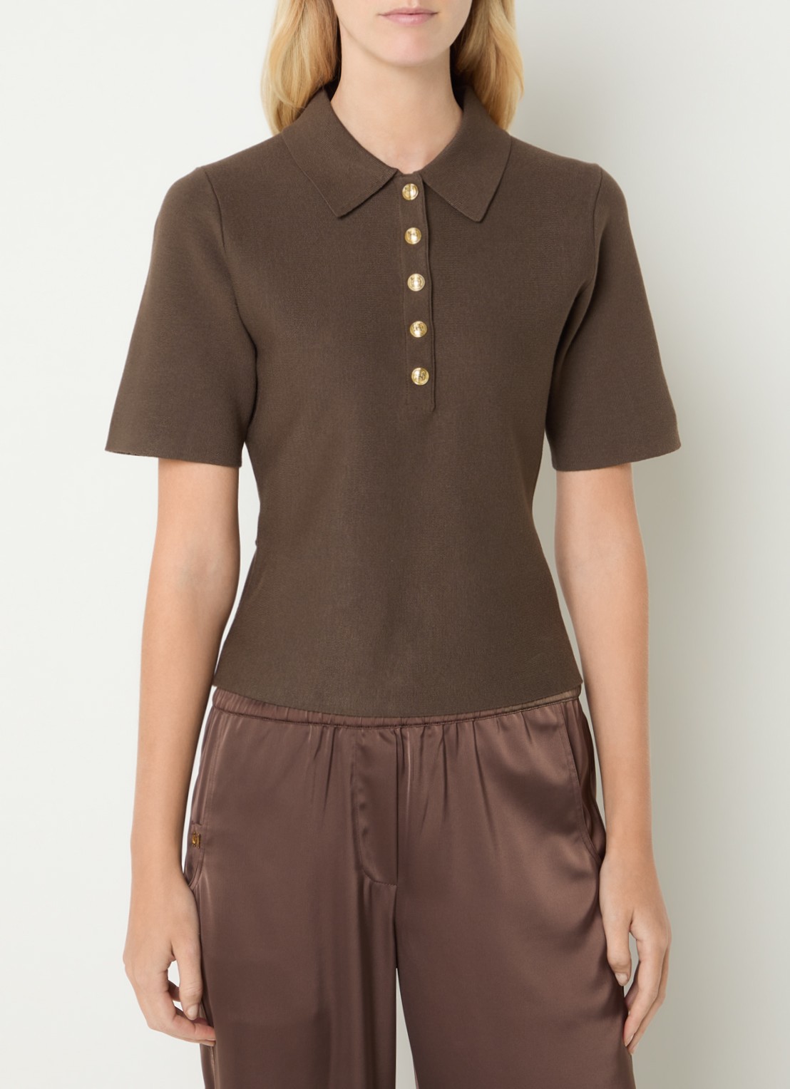 Fifth House Polly top met polokraag - detail 4 bruin