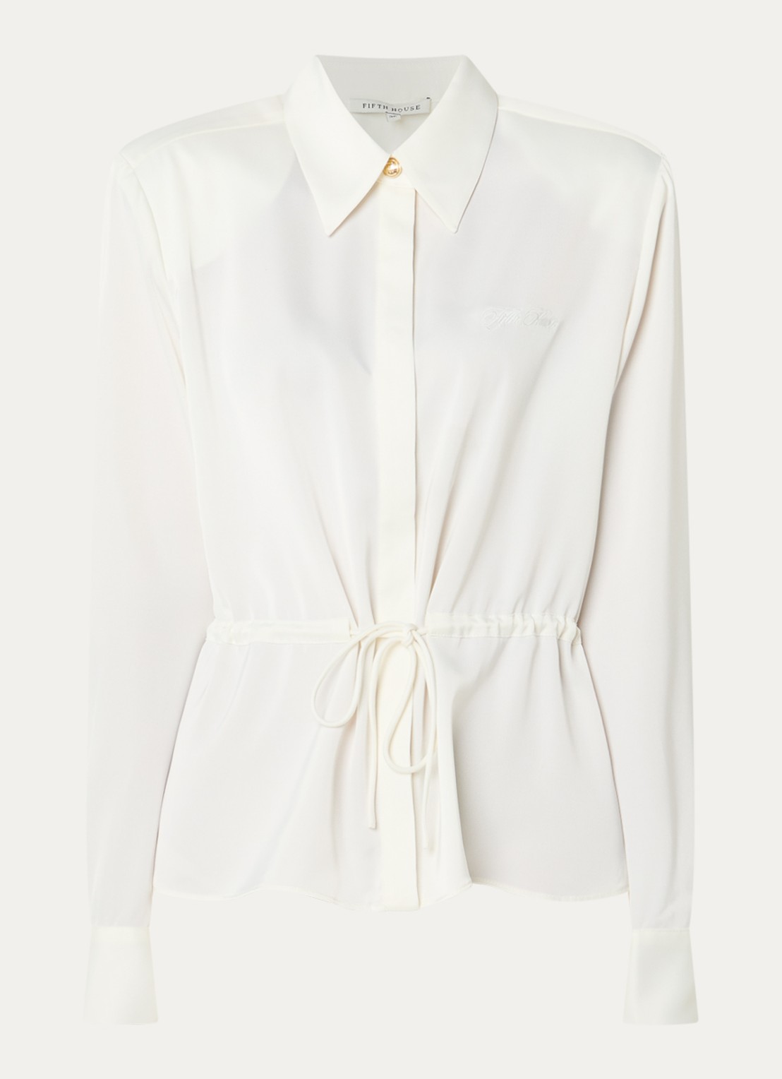 Fifth House Pomeline blouse met logoborduring - voorkant 3 gebroken wit