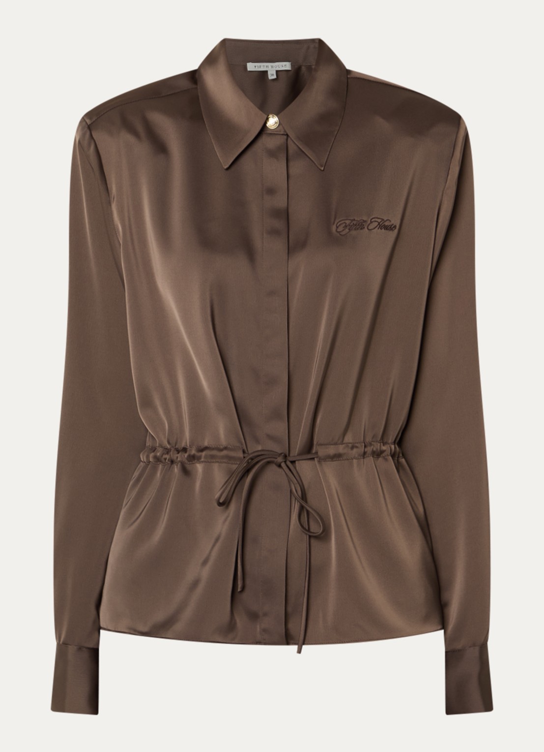 Fifth House Pomeline blouse met logoborduring - voorkant bruin