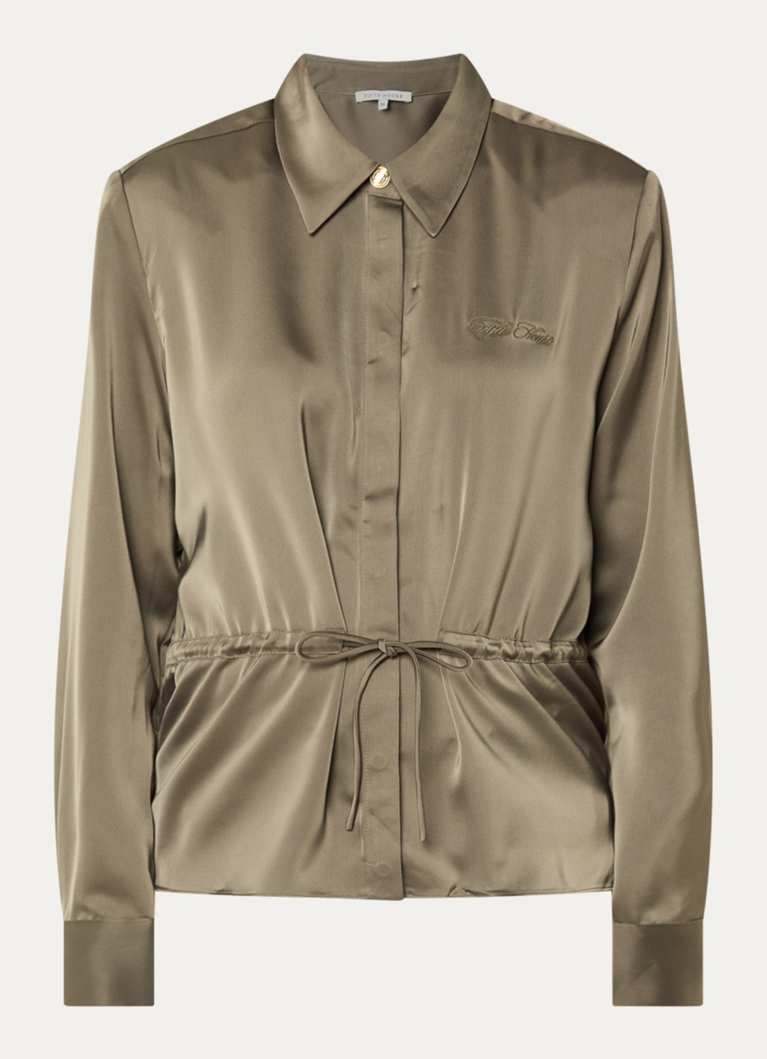 Fifth House Pomeline blouse met logoborduring - voorkant groen
