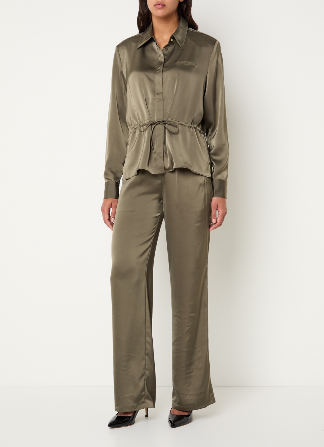 Fifth House Pomeline blouse met logoborduring - voorkant 2 groen