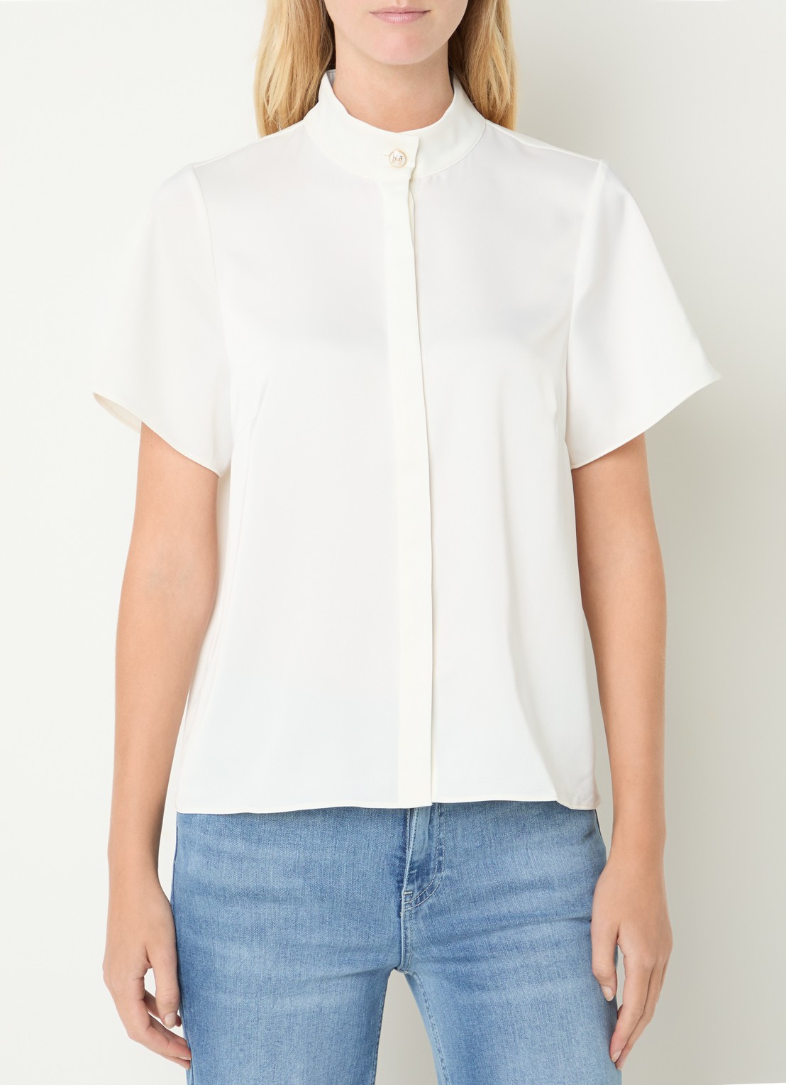 Fifth House Pomeline blouse met opstaande kraag - detail 4 gebroken wit