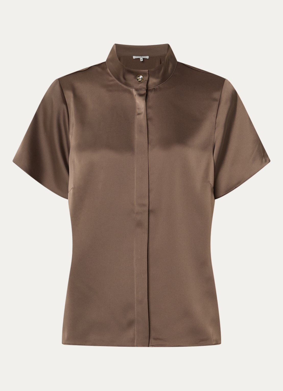 Fifth House Pomeline blouse met opstaande kraag - voorkant bruin