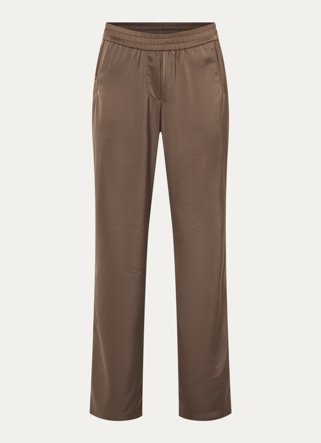 Fifth House Pomeline high waist straight fit pantalon van satijn - voorkant 2 bruin