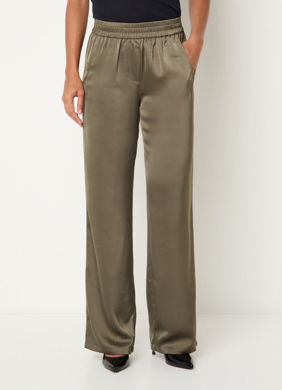 Fifth House Pomeline high waist straight fit pantalon van satijn - detail 4 groen