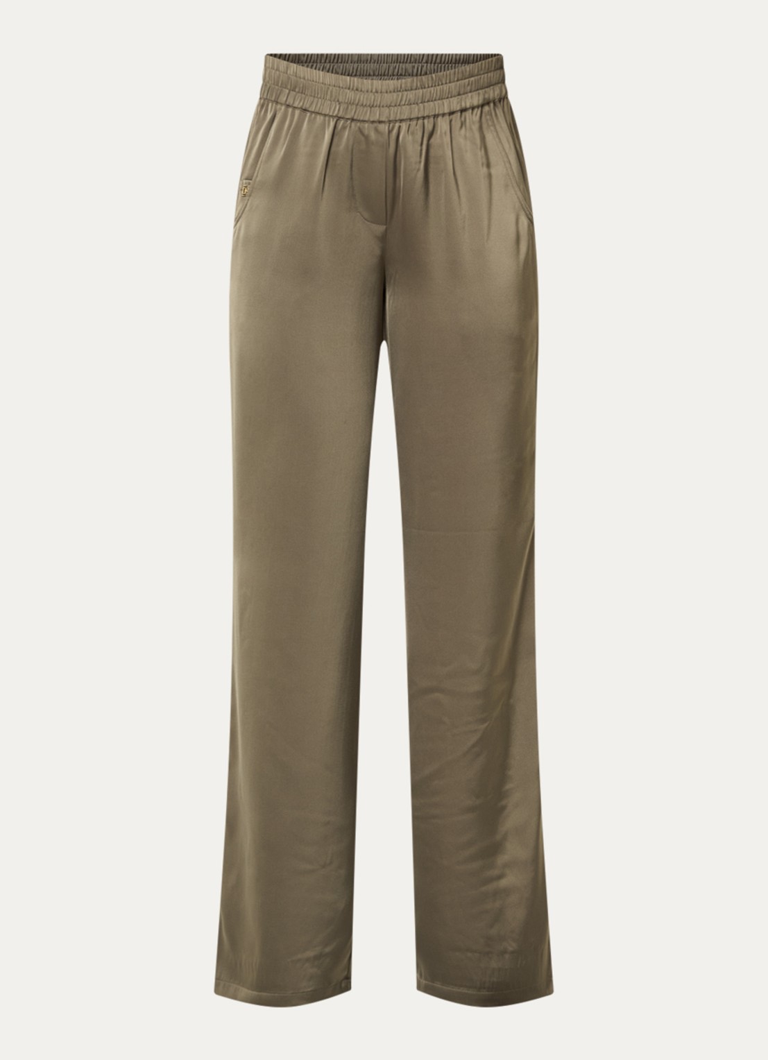 Fifth House Pomeline high waist straight fit pantalon van satijn - voorkant groen