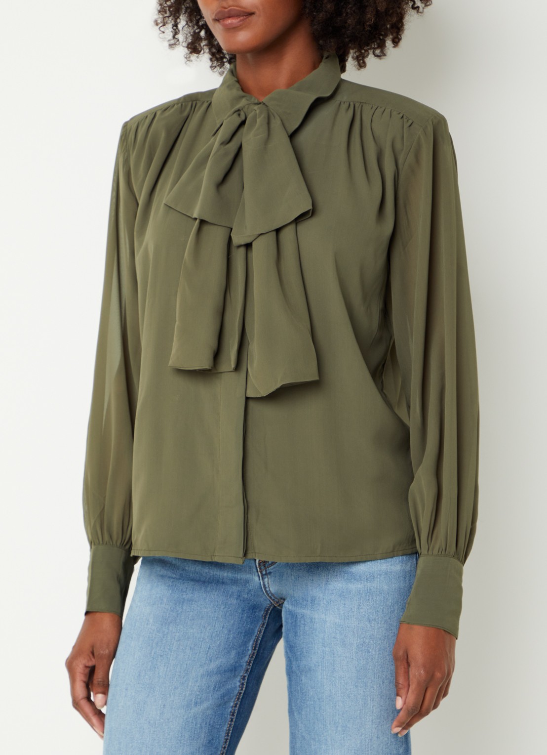 Fifth House Poppy blouse met sjaalkraag - detail 4 bronsgroen