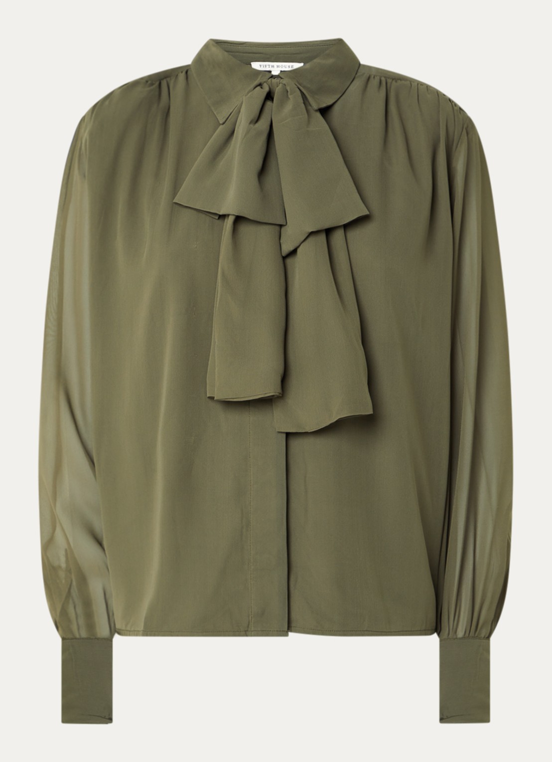 Fifth House Poppy blouse met sjaalkraag - voorkant bronsgroen